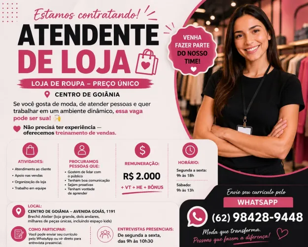 VAGA ATENDENTE LOJA PREÇO ÚNICO