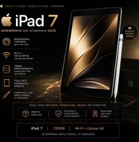 iPad 7 128GB Premium Wi-Fi + Celular 5G com Apple Pencil 1ª Geração
