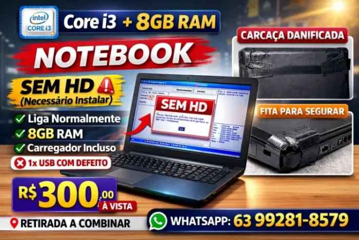  ? Notebook i3 - 8GB RAM - funcionando para retirada de peças