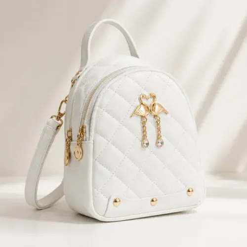 Mini Mochila Feminina Branca Matelassê Ritiwil Luxo