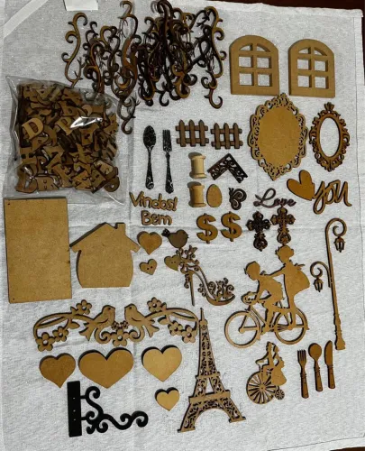 40 peças MDF + 160 letrinhas MDF + 23 arabescos recorte a laser MDF