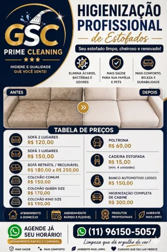 Higienização de sofás, colchões e estofados gerais