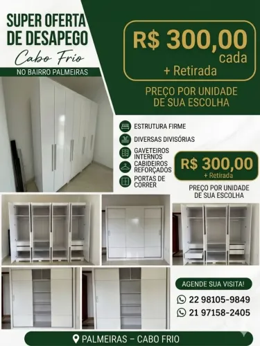 Vendo 2 Guarda roupas em ótimo estado de conservação. 300 reais cada.