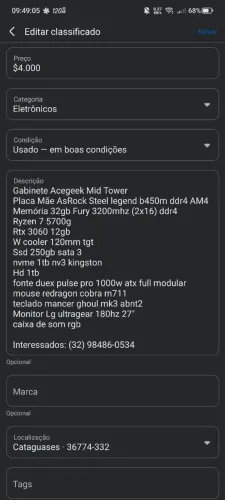 PC GAMER! NÃO ENVIO APENAS RETIRADA COMIGO, COMBINO PREÇO MELHOR.
