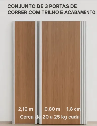 Conjunto de 3 portas de correr com trilho e acabamento - seminovas