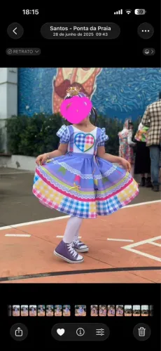 Vestido festa junina infantil lilás 4 anos + tênis