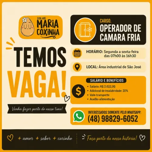 VAGA OPERADOR DE CAMARA FRIA 