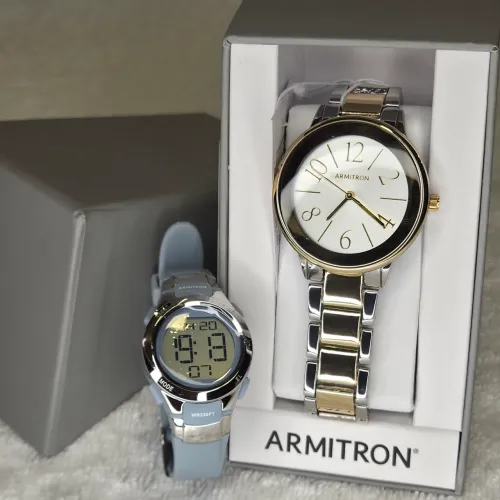 Relógio Feminino Armitron Bicolor Prata Dourado + Brinde Relógio Digital - NOVO