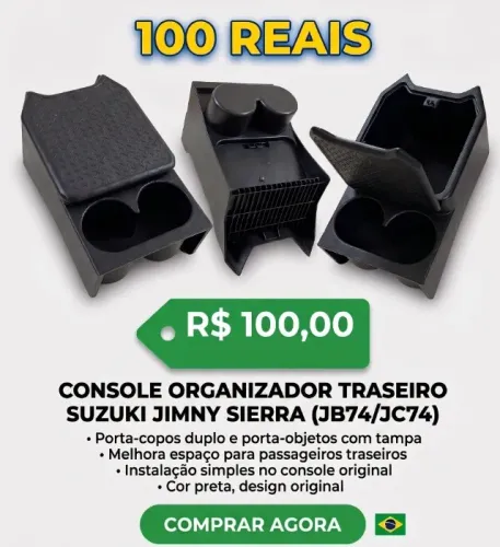 Console Organizador Traseiro c/ Porta Copos Duplo e Tampa Baú - Suzuki Jimny Sierra (JB74