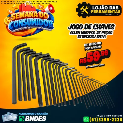 Jogo de Chaves Allen MM/Pol 25 Peças St09120sj Sata