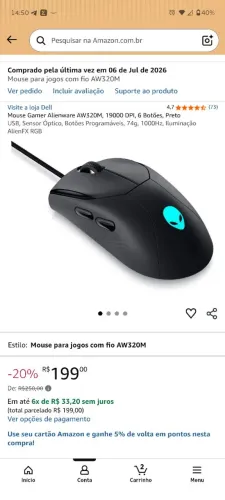 Mouse gamer Alienware 320m 19000 DPI