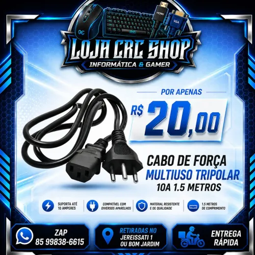Cabo de Força Tripolar 10A 1.5 Metros