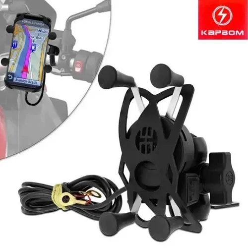 Suporte Moto Para Celular e GPS Com Carregador Universal
