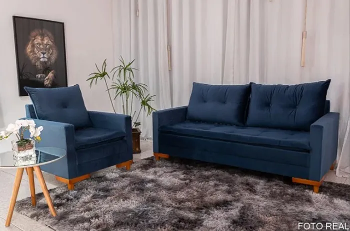 Sofá Paris 3 lugares + Poltrona Azul Até 12x