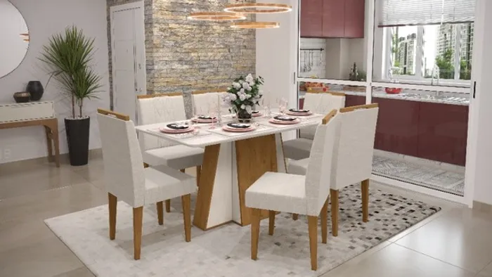 Conjunto de Mesa de Jantar Alana 6 Lugares Linha Alta !! Frete Grátis !!