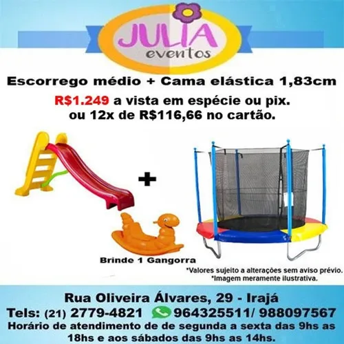 Escorrego médio + Cama elástica 1,83cm + 1 Gangorra