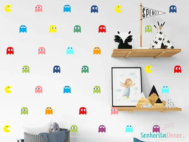 Adesivo de parede decorativo pac man personalizado quarto infantil Bebê