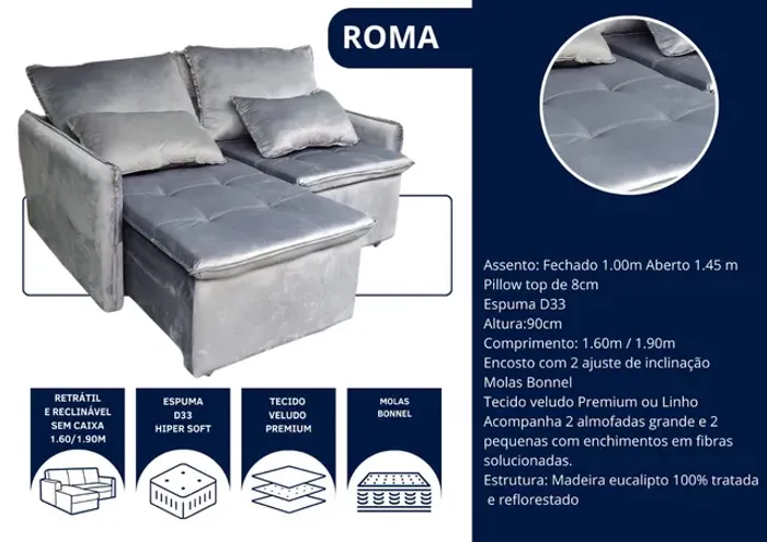 Sofá Retratil sem caixa 1,80 mts