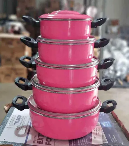 Jogo de Panelas 5 Peças Rosa