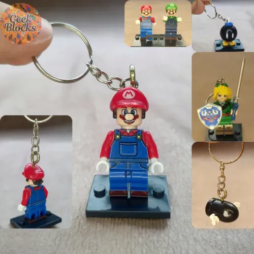 Chaveiro Lego Mario Luigi minifigura Nintendo feito a mão artesanato super mario artesanal