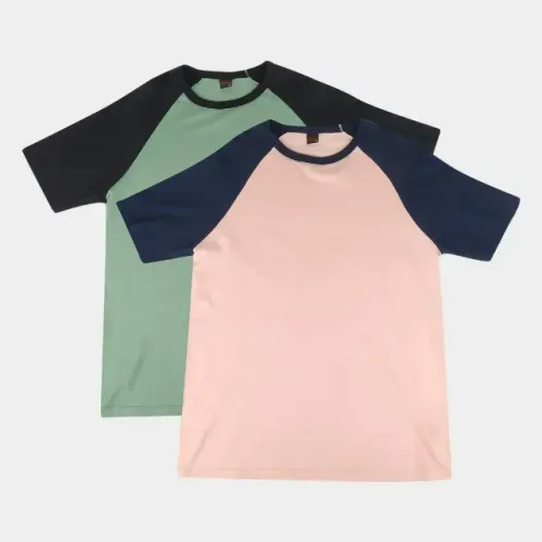 Kit Camiseta Básica Raglan Masculina c/ 2 Peças - Verde+laranja (tamanho G)