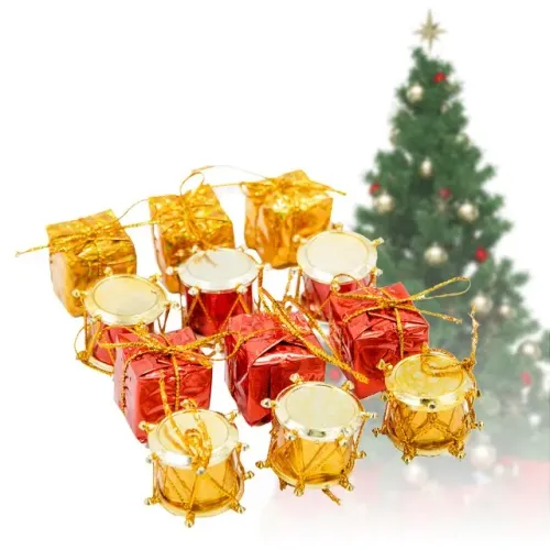 Enfeites Pendurar Decoração Arvore De Natal Presentes Caixinhas Tambor 12 Unidades