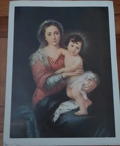 Gravura Virgem Maria e o Menino, Murillo, Tela Canvas 44x34