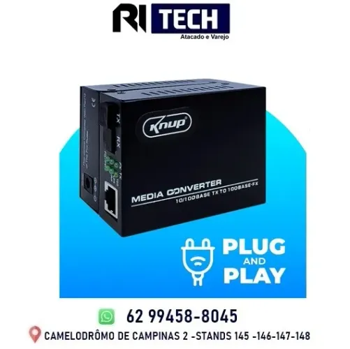 Conversor De Fibra Óptica Mídia Rj 45 Knup 1000mbps