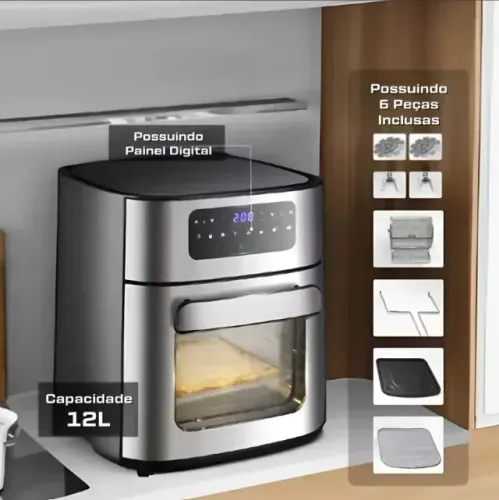 Fritadeira Air Fryer 12 Litros 2000w Uso Sem Óleo Com Painel Digital Cor Inox