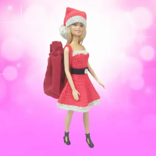 Roupa para boneca Barbie e Similares de crochê estilo Natalino