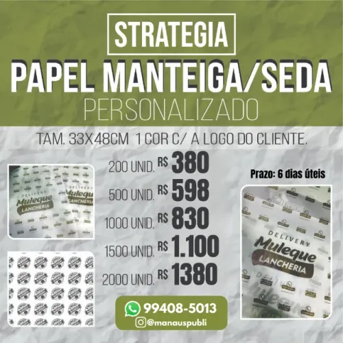 Papel de Seda Personalizado 33x48cm - Arte e Entrega Incluso Manaus