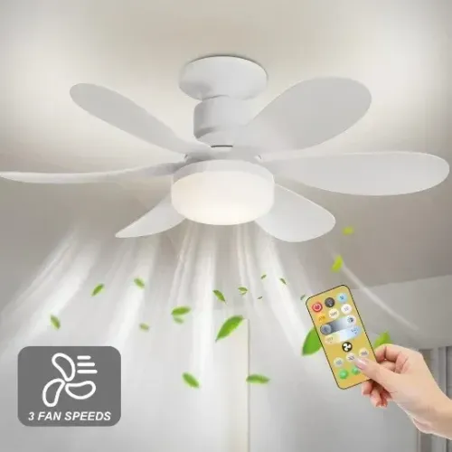Ventilador De Teto Wind Light Silent Controle Remoto Lâmpada Led 60W Silenciosa 6 Folhas
