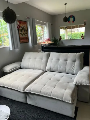 Sofá Retrátil e Reclinável 4 Lugares 2,70m Suede Cinza Liso