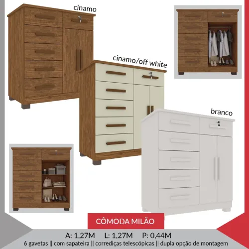 Cômoda Milão 6 Gavetas com Sapateira