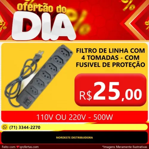 FILTRO DE LINHA COM 4 TOMADAS - BIVOLT- 550W - CERTIFICADO PELO INMETRO - COM FUSIVEL