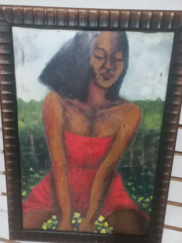 Quadro antigo gravura moldura madeira 