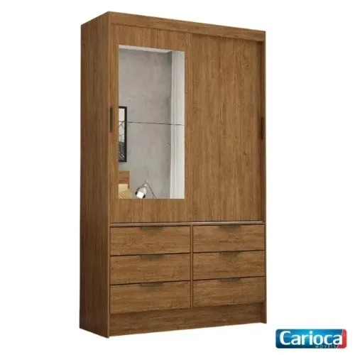 Guarda Roupa Sevilha Cinamomo 2 Portas C/ 1 Espelho 6 Gavetas Carioca - Entrega Rápida!