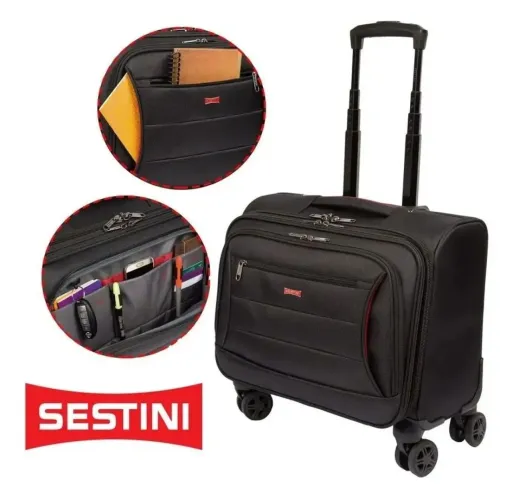 Mala Sestini executiva, viagem, negócios, trabalho - preta com Rodinhas 360°