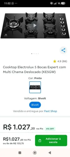 Cooktop Brastemp 5 bocas gás