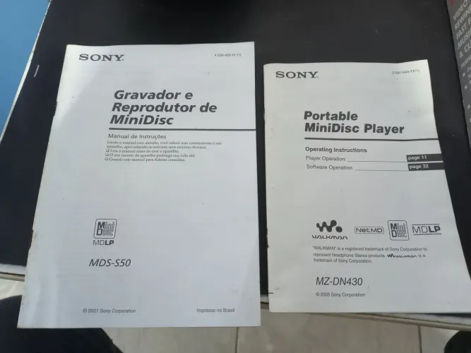 Manuais Originais Sony MiniDisc MDS-S50 E Walkman MZ-DN430