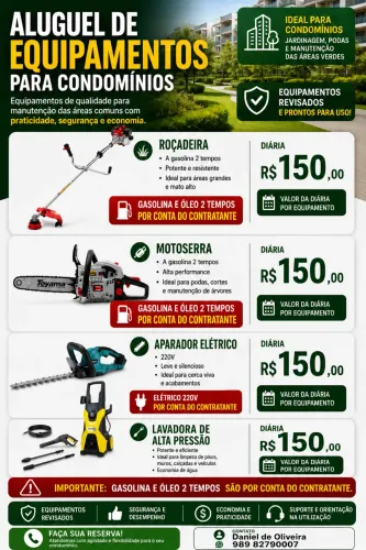 Aluguel de equipamentos de Jardinagem e Poda de Árvores 