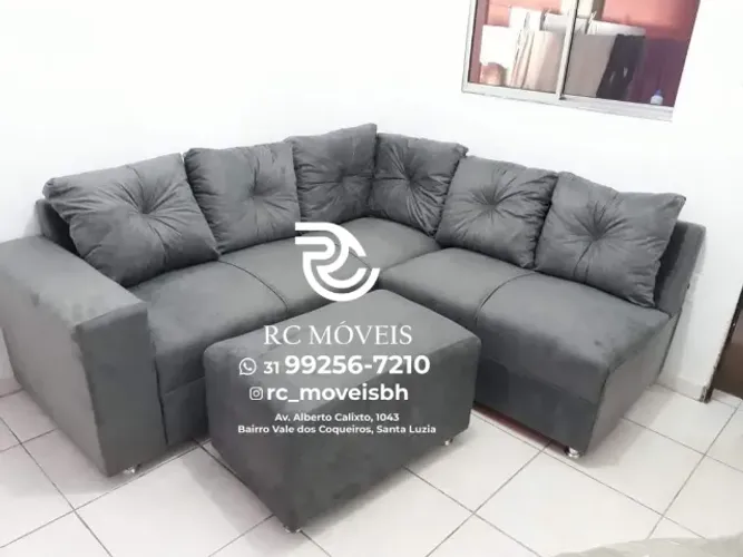 Sofá de Canto Sandero 1,90x1,80 com Puff Suede D33 Promoção