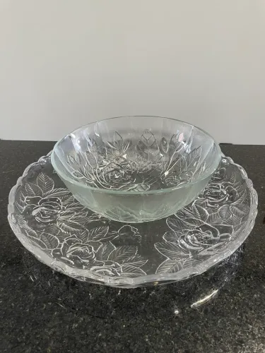 Conjunto de Vidro Decorado com Fruteira e Saladeira - 2 Peças - Centro de Mesa