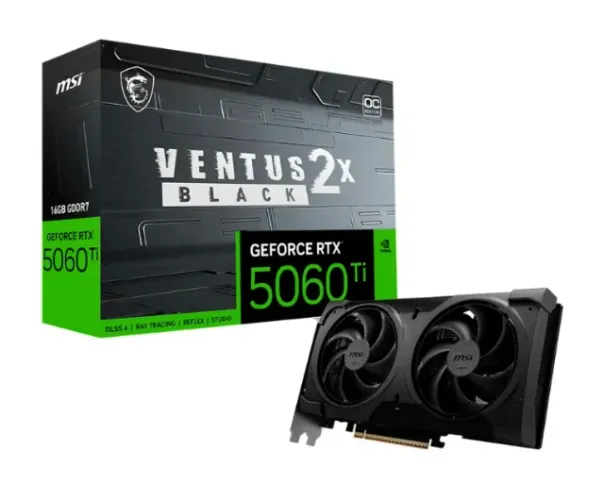 Placa de Video MSI GeForce RTX 5060 TI 16Gb Ventus OC Black Plus 2X