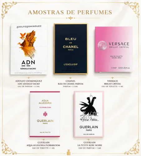 Amostras Sandalo Sacro, Bleu de Chanel, Versace, Guerlain Florabloom e La petite 