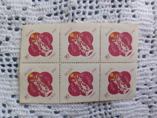 Lote de 6 Selos Raros Brasil 1967 - "A Rosa de Ouro