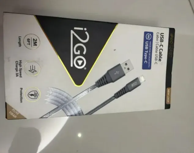I2go Cabo Usb-c + Usb-c I2go 2m 3a Nylon Trançado Chumbo, Novo, apenas avarias na caixa