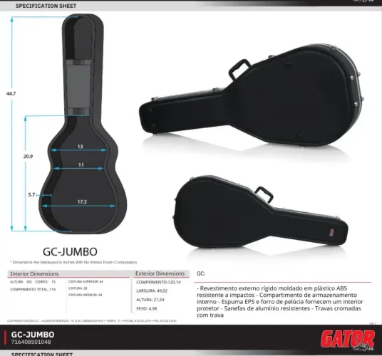 CASE VIOLÃO GATOR  GC-jumbo