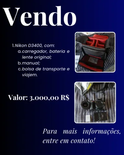 Nikon D3400 com bateria e carregador original
