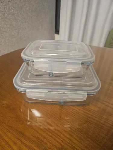 Conjunto De 2 Potes De Vidro Com Divisória E Tampa Hermética